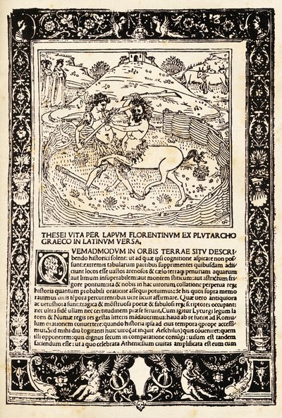 Lucha de Teseo con el Minotauro (xilografía) de Unknown artist