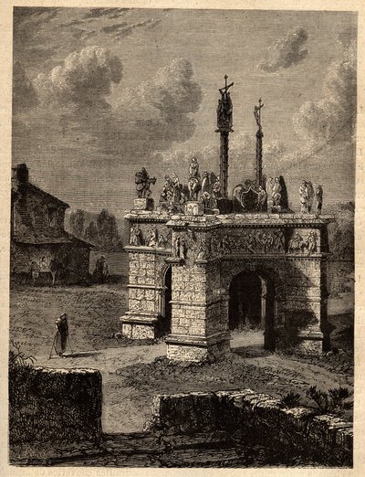 Finisterre - Bretaña - El calvario de Pleyben - Enclos parroquial de Pleyben - grabado en “PATRIE” - DESCRIPCIÓN PICTÓRICA DE FRANCIA EN 6 VOLÚMENES POR LUCIEN HUARD - finales del siglo XIX de Unknown artist