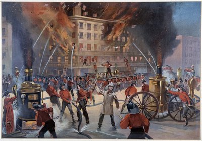 Incendio y bomberos en Nueva York de Unknown artist