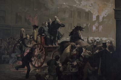 Camión de bomberos, finales del siglo XIX (litografía en color) de Unknown artist