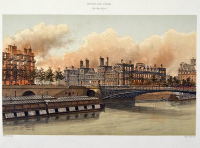 Incendio del Hotel de Ville de París el 24 de mayo de 1871 - litografía de Unknown artist