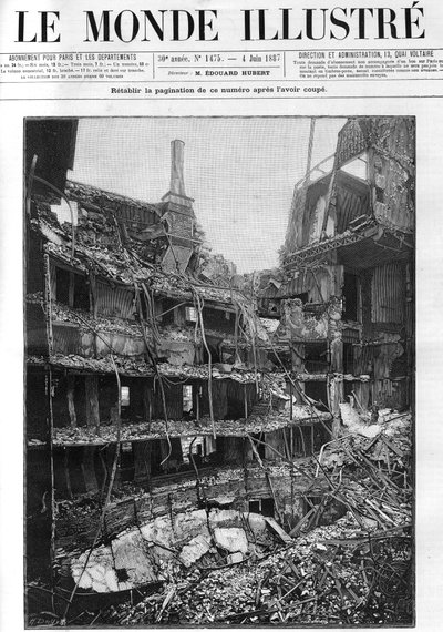 Incendio de la Ópera Cómica (Opéra-Comique) en París el 25 de mayo de 1887 durante la representación del primer acto de 
