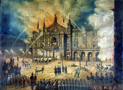 Incendio de la Ópera de Viena Wiener Ringtheater en 1881. Dibujo del siglo XIX. de Unknown artist