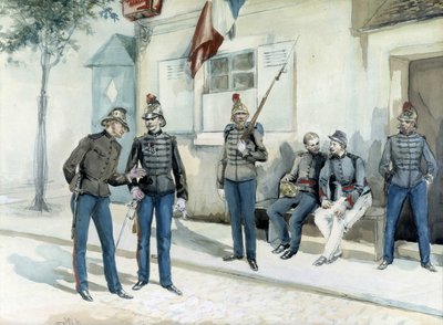 Bomberos frente a su cuartel en 1870 de Unknown artist