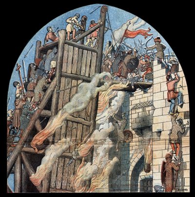 Primera Cruzada: el asedio y la captura de Jerusalén por los cruzados liderados por Godofredo de Bouillon (1058-1100) en 1099 de Unknown artist