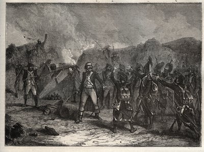 Primera coalición: Coronel Antoine Guillaume Rampon (1759-1842) en la Batalla de Montenotte el 12 de abril de 1796, durante la campaña italiana que enfrentó a las tropas francesas de Napoleón Bonaparte contra los ejércitos austriaco y sardo - Tropas france de Unknown artist