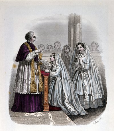 Escena de primera comunión, grabado de Unknown artist