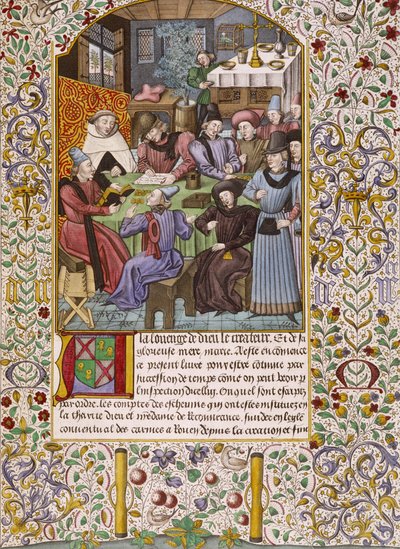 Primera página de un libro de cuentas representando un pago de anualidades - Miniatura del siglo XV de Unknown artist