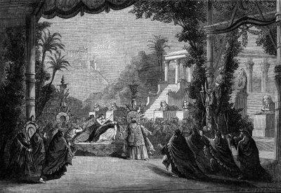Primera representación en el teatro de la ópera de París en 1863 de la ópera de Hector Berlioz “Los Troyanos”. 5º acto: La muerte de Didon de Unknown artist