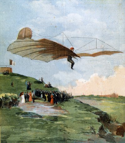 Vuelo de Otto Lilienthal (1848 - 1896), pionero del planeo. 1894 de Unknown artist