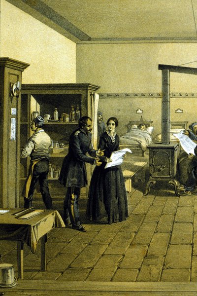 Florence Nightingale (1820 - 1910) en un hospital en Scutari en Turquía circa 1855 (detalle). de Unknown artist
