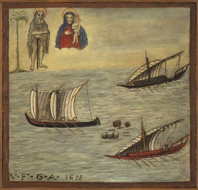 Exvoto marinero, ofrenda popular como muestra de devoción y gratitud del marinero que sobrevive a los peligros del mar, proveniente de la Iglesia del Carmine, Torre del Greco, cerca de Nápoles 1638 Italia de Unknown artist