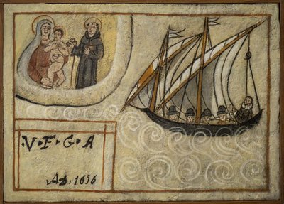 Exvoto marinero, ofrenda popular como muestra de devoción y gratitud del marinero que sobrevive a los peligros del mar proveniente de la Iglesia del Carmine, Torre del Greco, cerca de Nápoles, siglo XIX Italia de Unknown artist