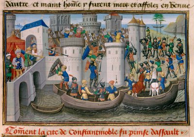 Cuarta Cruzada: vista de la captura de Constantinopla por los cruzados en 1203-1204 de Unknown artist