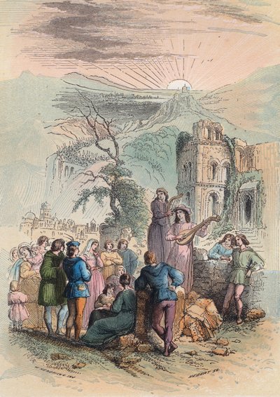 Francia durante la Edad Media: Encuentra personas emocionantes para participar en la cruzada. Grabado de 1868 en “Histoire de Belgique desde los tiempos primitivos hasta el final del reinado de Leopoldo I” de Theodore Juste (1818-1888). Colección privada. de Unknown artist
