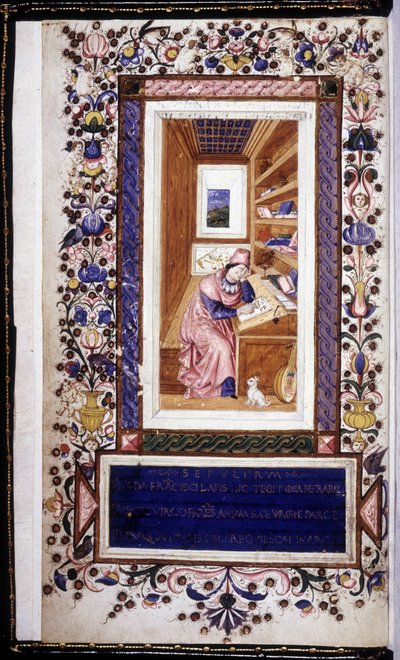 Francesco Petrarca (Petrarca) (1304 - 1374), miniatura del siglo XV. Biblioteca Trivulziana. Milán de Unknown artist