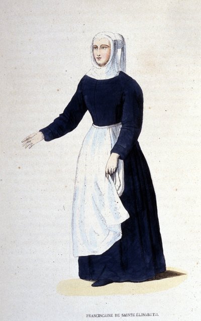 Monja franciscana de Santa Isabel. Orden fundada por Santa Isabel de Hungría (1207 - 1231). Grabado del siglo XIX. de Unknown artist