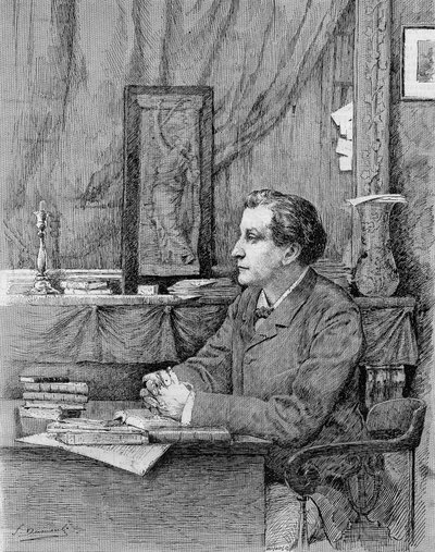 François Coppée (1842-1908), poeta y dramaturgo francés. Dibujo de M.F. Desmoulins. 1885 de Unknown artist