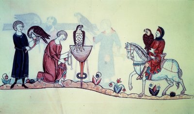 Federico II (1194 - 1250) emperador alemán en 1212. Miniatura de un manuscrito de cetrería del siglo XIII. París. B N de Unknown artist