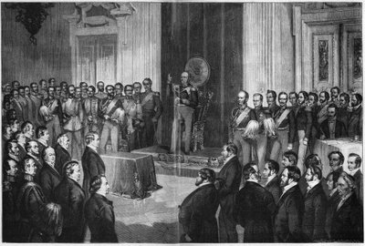 Federico Guillermo IV (1795-1861), Rey de Prusia, jurando el juramento sobre la constitución, 6 de febrero de 1850, grabado en madera después de Paul Buerde de Unknown artist