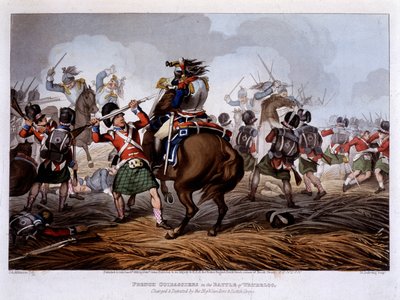 Coraceros franceses en Waterloo - en "Anecdotas históricas, militares y navales e incidentes que llegaron a las armas de Gran Bretaña y sus aliados, terminando en Waterloo" - por Edward Orme, il. por Fry, Londres de Unknown artist