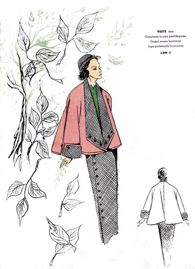 Moda francesa, diseño para conjunto de pata de gallo. de Unknown artist