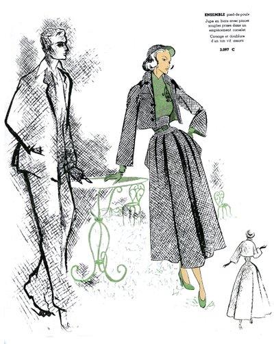 Moda francesa, diseño para conjunto de pata de gallo. de Unknown artist