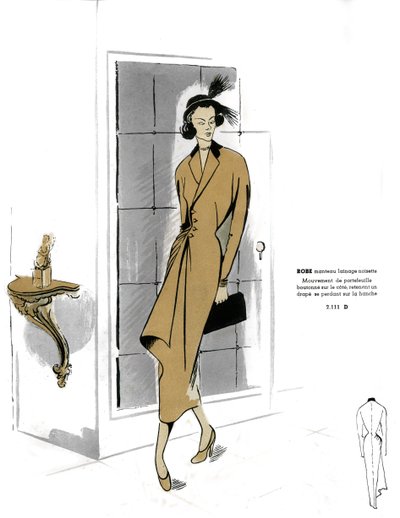 Moda francesa, diseño de vestido de abrigo avellana. de Unknown artist
