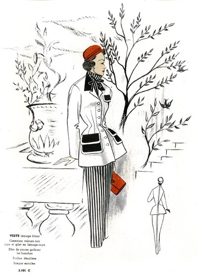 Moda francesa, diseño de conjuntos en lana. de Unknown artist