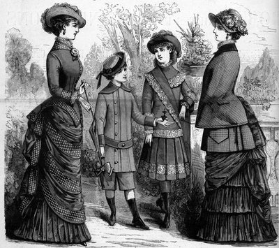 Moda femenina y infantil francesa en el siglo XIX. Publicidad de 1882. Grabado en "El Mundo Ilustre" n°1302 del 11 de marzo de 1882. de Unknown artist