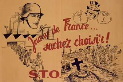 Cartel de propaganda francesa del STO (organización de trabajo obligatorio creada en 1943 durante la ocupación alemana de Francia) 1943 de Unknown Artist