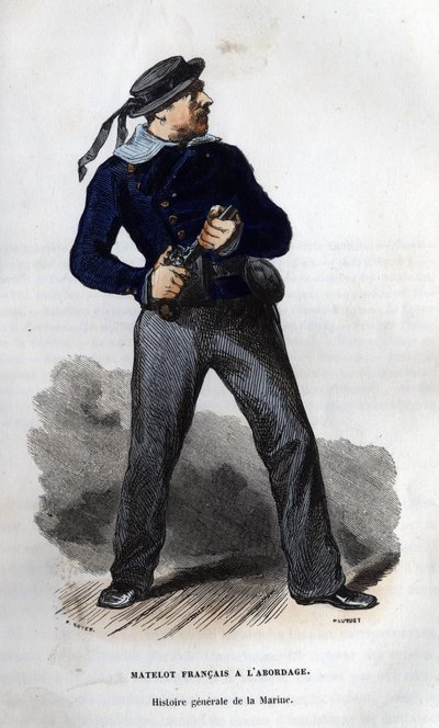 Marinero francés listo para la colisión. en “Histoire générale de la marine” por Van Tenac de Unknown artist