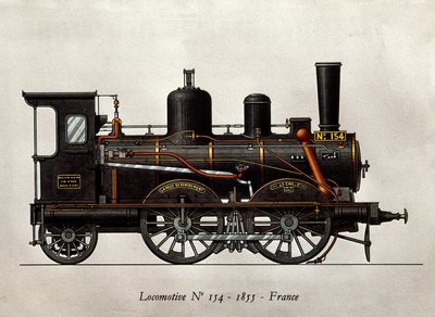 Tren francés: Locomotora Número 154 de 1855. Grabado. París, Artes Decorativas de Unknown artist
