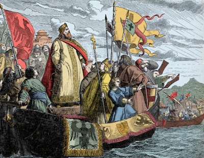 Federico I Barbarroja (1122/25-1190) cruzando a Asia Menor durante la 3ª Cruzada (1189) de Unknown artist
