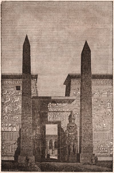 Vista frontal de una reconstrucción de los obeliscos de Luxor en Egipto de Unknown