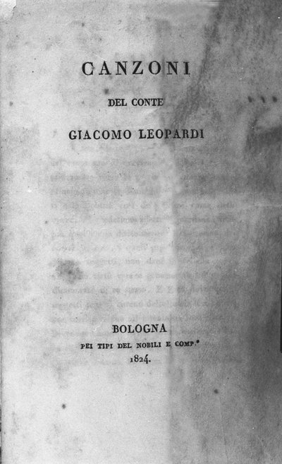 Frontispicio de “Canzoni” (Cantos) del poeta italiano Giacomo Leopardi (1798 - 1837) 1824 de Unknown artist