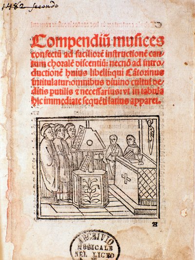 Frontispicio de Compendium musices (Colección de Música) (1482) de Unknown artist