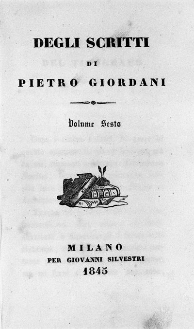 Frontispicio de "Degli scritti" (Escritos) por el escritor italiano Pietro Giordani (1774-1848) 1845 de Unknown artist