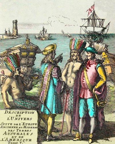 Frontispicio de “Descripción del Universo Suite de Europa Antigua y Moderna, Tierras del Sur y América” Volumen V, de Alain Manesson Mallet de Unknown artist