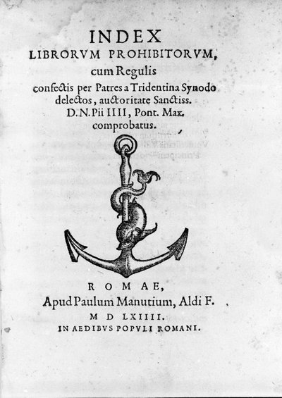 Frontispicio del Index Librorum Prohibitorum (Índice de Libros Prohibidos) publicado en Roma en 1564 de Unknown artist