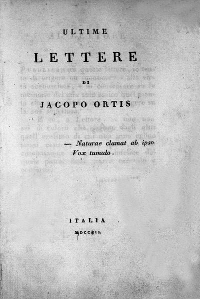 Frontispicio de “Las últimas cartas de Jacopo Ortis” de Ugo Foscolo (1778-1827) 1802. de Unknown artist