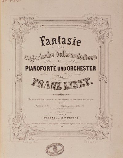 Frontispicio de la partitura “Fantaisie pour piano et orchestre” de Franz Liszt (1811-1886) Siglo XIX. Bolonia, museo cívico musical de Unknown artist