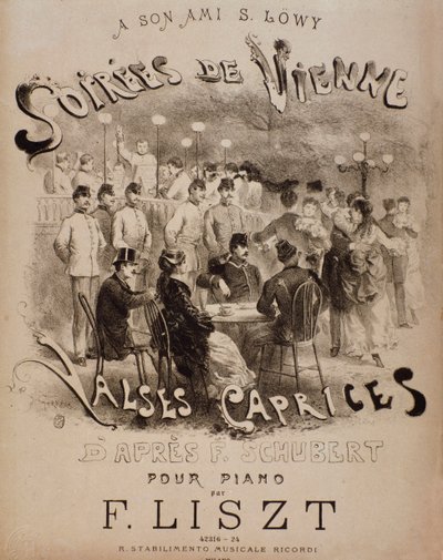 Frontispicio de la partitura Soirées de Vienne, Caprichos Valses para piano de Liszt (siglo XIX) de Unknown artist
