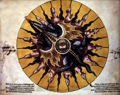 Frontispicio que representa un sol - en “Astronomicum Caesarium”, tratado de astronomía que relata la teoría de Ptolomeo, por P. Apiano. de Unknown artist