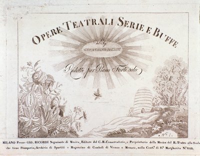 Frontispicio para partituras de Opere teatrale serie e buffe de Gioacchino Rossini de Unknown artist