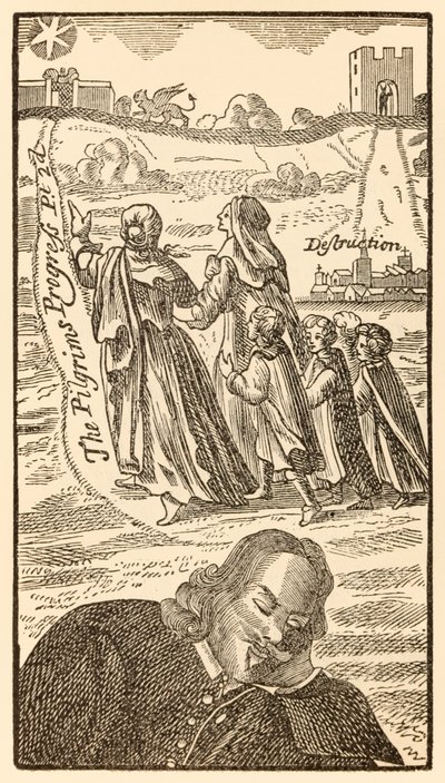 Frontispicio de la segunda parte de El progreso del peregrino de este mundo al que está por venir de John Bunyan de Unknown