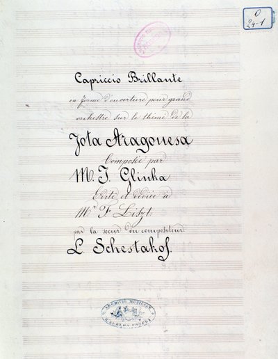 Portada de Capriccio brillante sobre el tema de Jota Aragonesa (Obertura española No.1) de Mikhail Glinka de Unknown artist