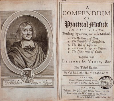 Portada del Compendio de música práctica en cinco partes con lecciones de viola da gamba por Cristopher Simpson de Unknown artist