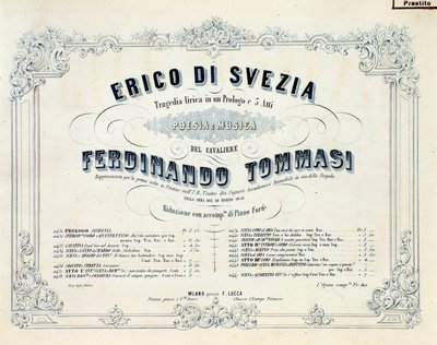 Portada de Enrico di Svezia, ópera de Ferdinando Tommasi de Unknown artist
