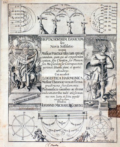 Frontispicio de Heptachordum danicum por John Michael Corvinus de Unknown artist